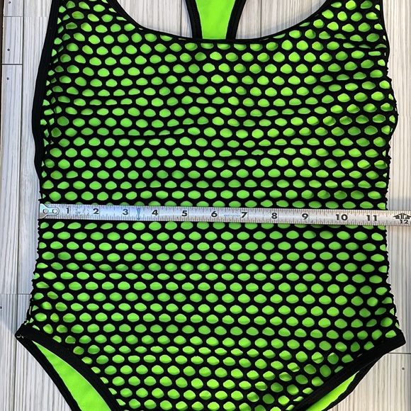 💥 Lime Green & Black Net One Piece Swimsuit | Small - Picture 6 of 12